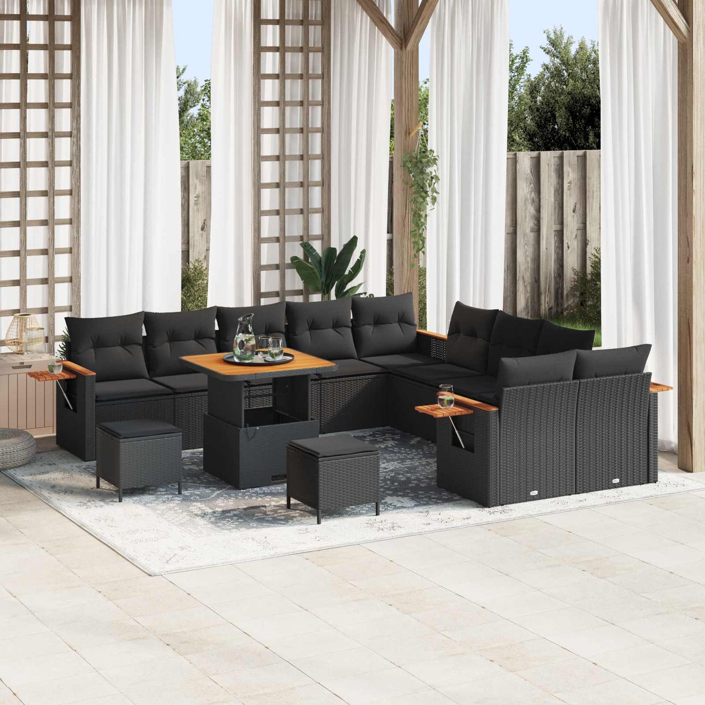 Set Divano da Giardino 13 pz Nero polyrattan