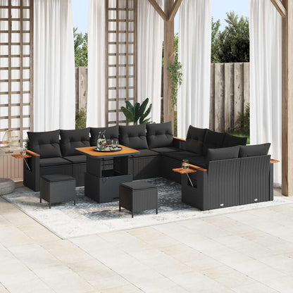 Set Divano da Giardino 13 pz Nero polyrattan