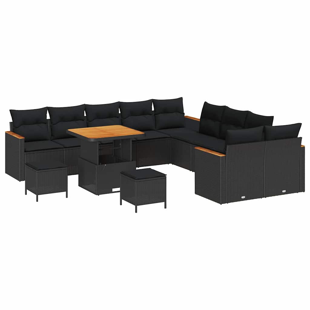 Set Divano da Giardino con cuscino 13 pcs Nero Poly Rattan