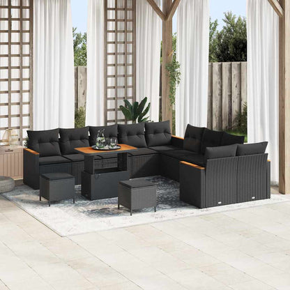 Set Divano da Giardino con cuscino 13 pcs Nero Poly Rattan