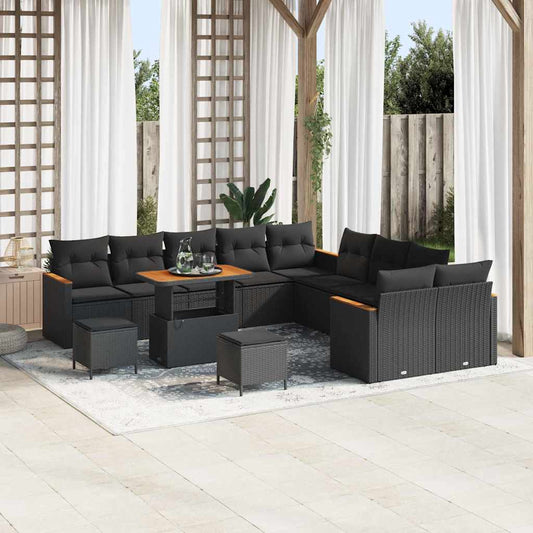 Set Divano da Giardino con cuscino 13 pcs Nero Poly Rattan
