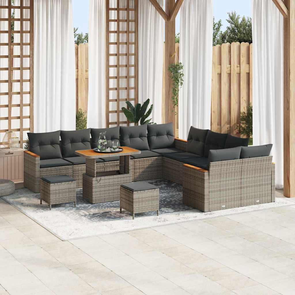 Set Divano da Giardino con cuscino 13 pcs Grigio Poly Rattan - homemem39