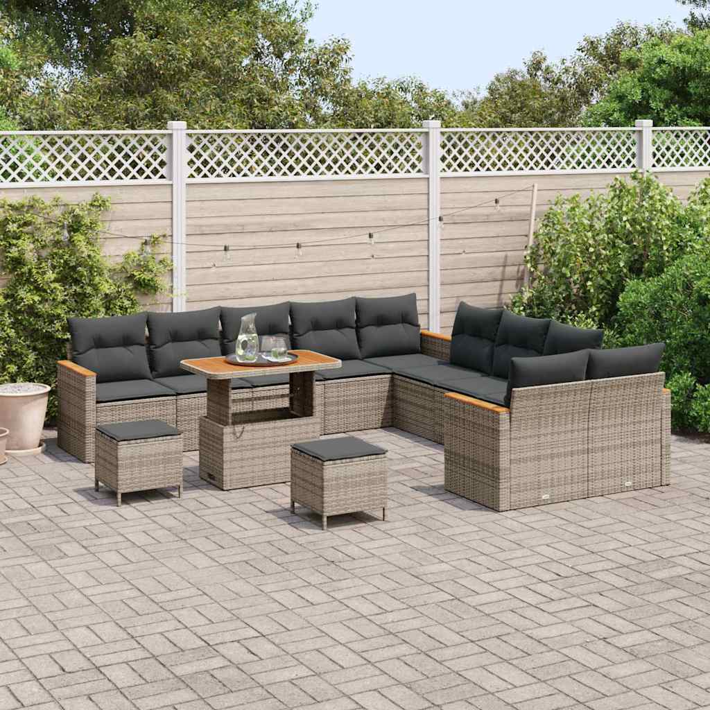 Set Divano da Giardino con cuscino 13 pcs Grigio Poly Rattan - homemem39