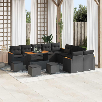 Set Divano da Giardino 14 pcs Nero polyrattan