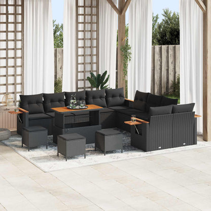 Set Divano da Giardino 14 pz Nero polyrattan