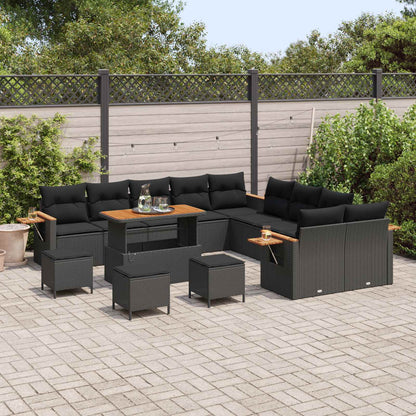 Set Divano da Giardino 14 pz Nero polyrattan