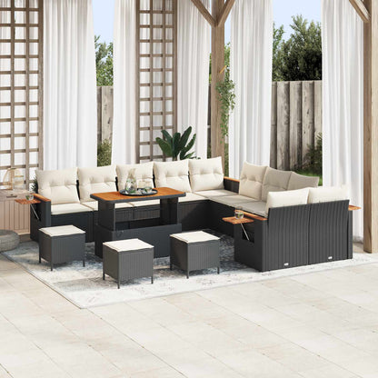 Set Divano da Giardino 14 pcs Nero polyrattan