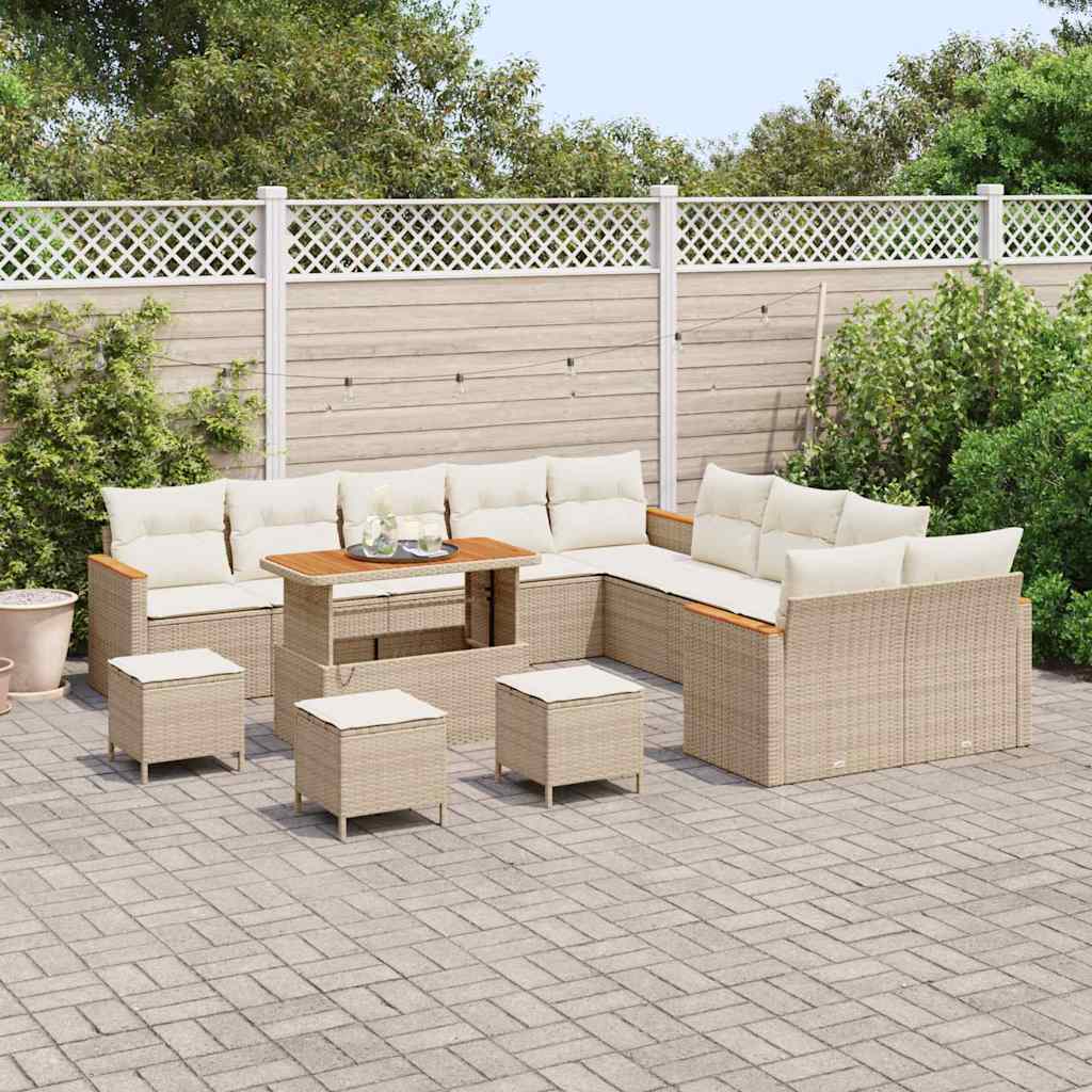 Set Divano da Giardino con cuscino 14 pcs Beige Poly Rattan - homemem39