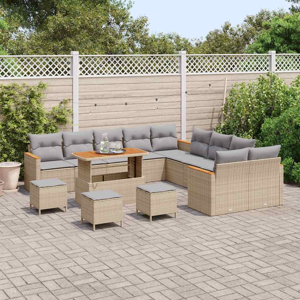 Set Divano da Giardino con cuscino 14 pcs Beige Poly Rattan - homemem39