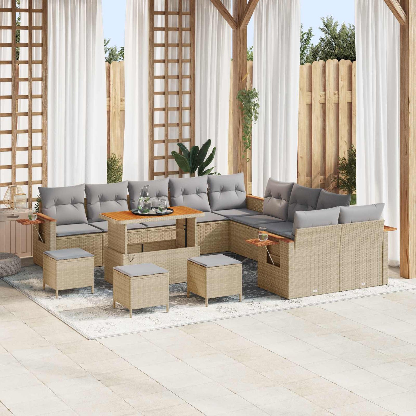 Set Divano da Giardino 14 pcs Beige polyrattan | homemem39
