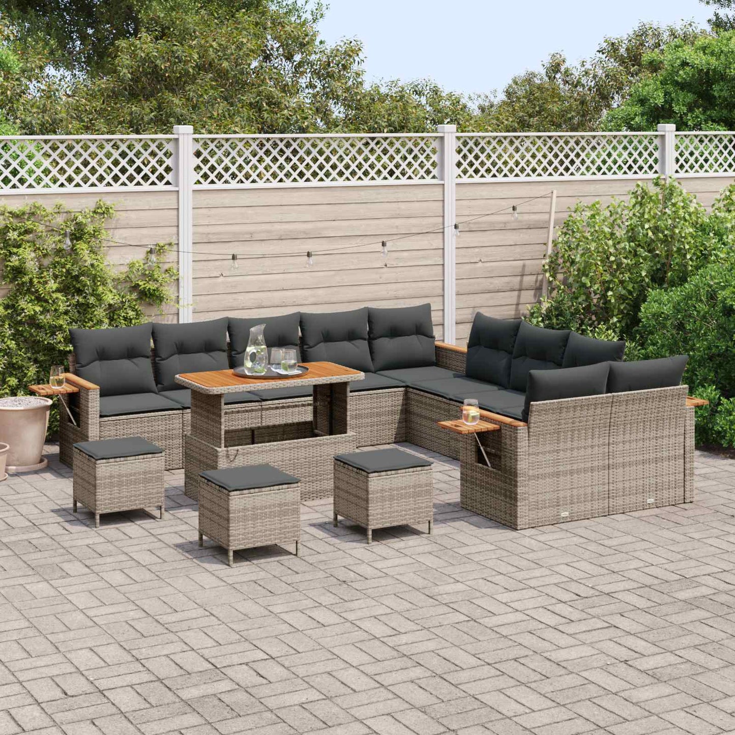 Set Divano da Giardino 14 pcs Grigio polyrattan | homemem39