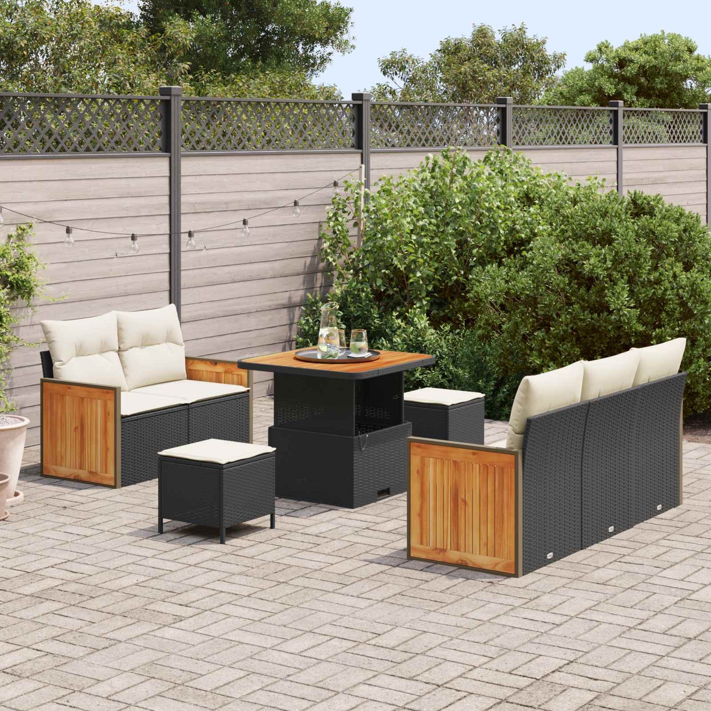 Set Divano da Giardino con cuscino 8 pcs Nero e Crema | homemem39