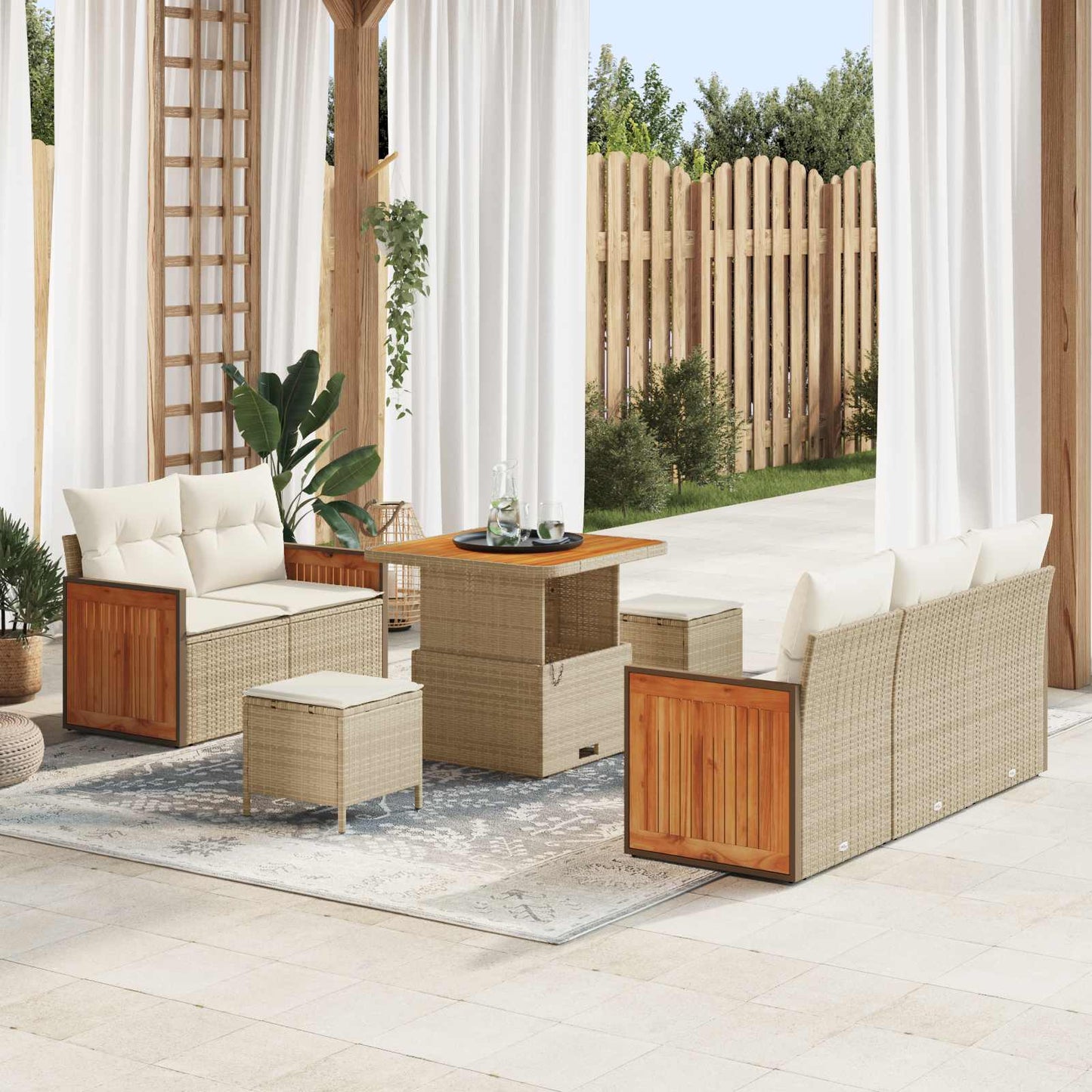 Set Divano da Giardino 8 pz 8-Numero di posti Beige e Crema | homemem39
