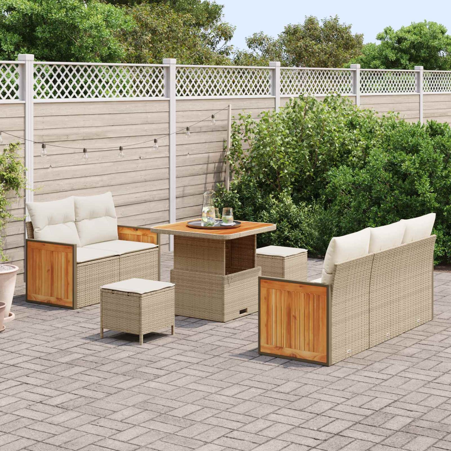 Set Divano da Giardino 8 pz 8-Numero di posti Beige e Crema | homemem39