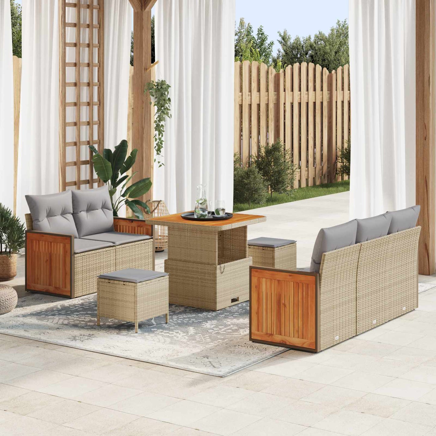 Set Divano da Giardino con cuscino 8 pcs Beige e Grigio Chiaro | homemem39