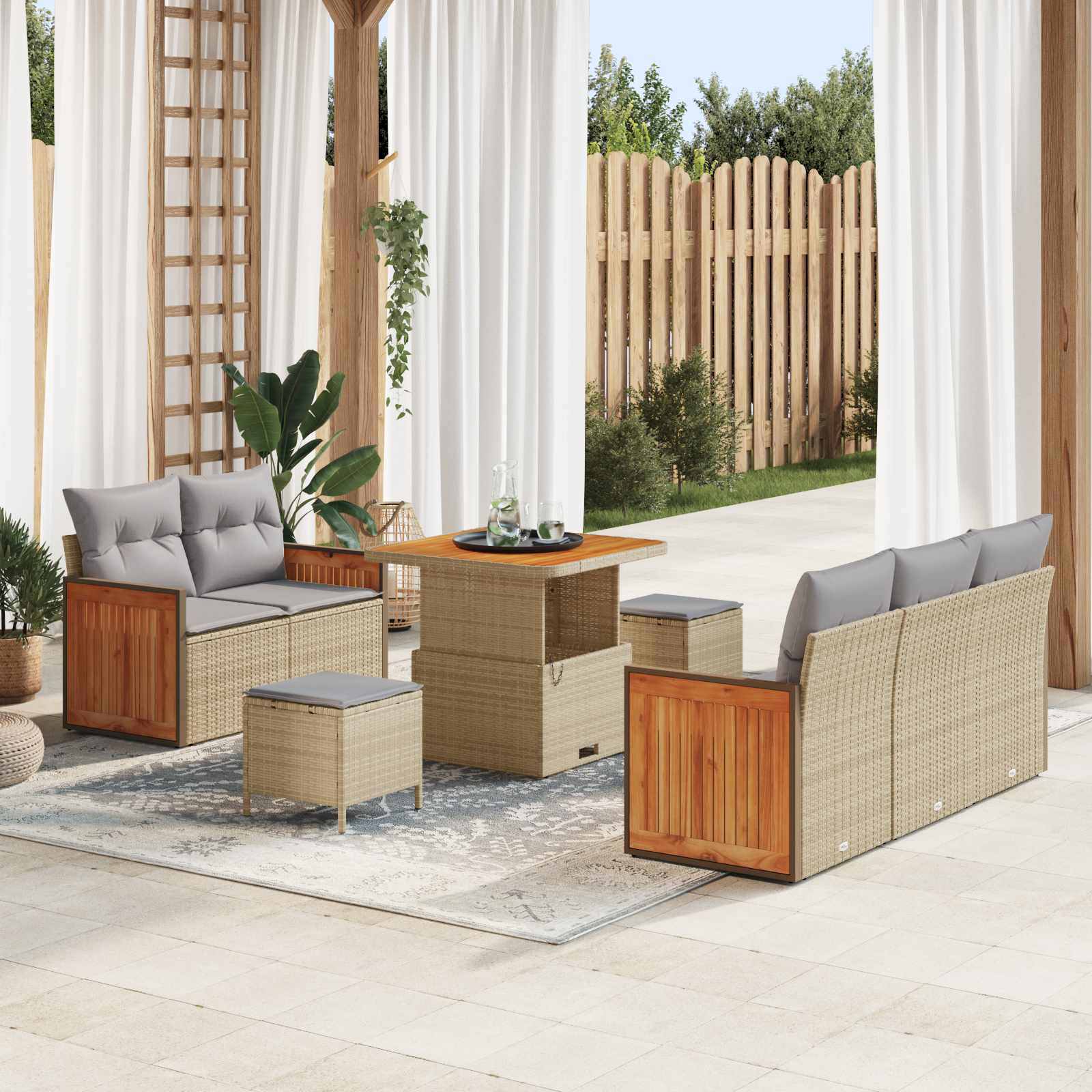 Set Divano da Giardino con cuscino 8 pcs Beige e Grigio Chiaro | homemem39