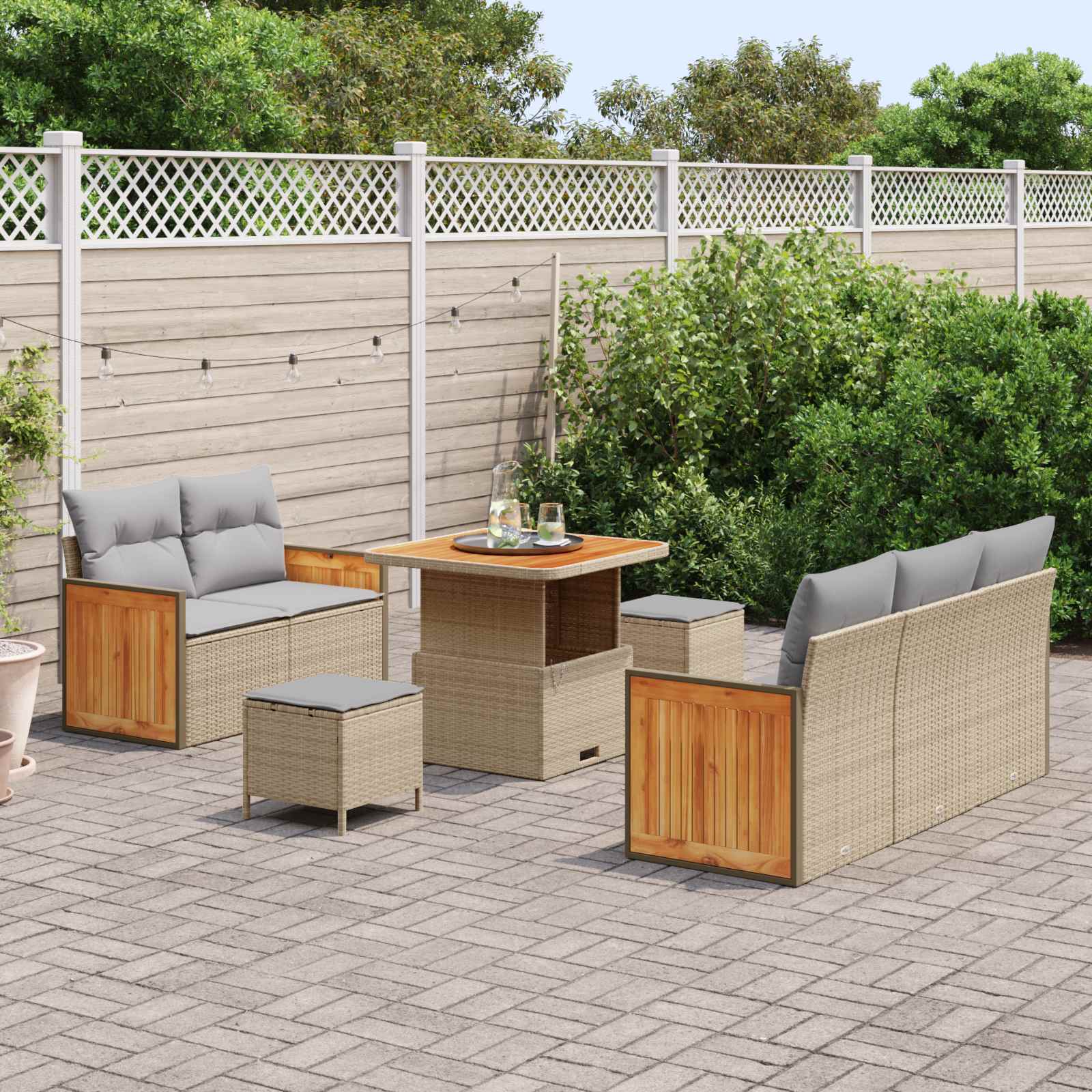 Set Divano da Giardino con cuscino 8 pcs Beige e Grigio Chiaro | homemem39