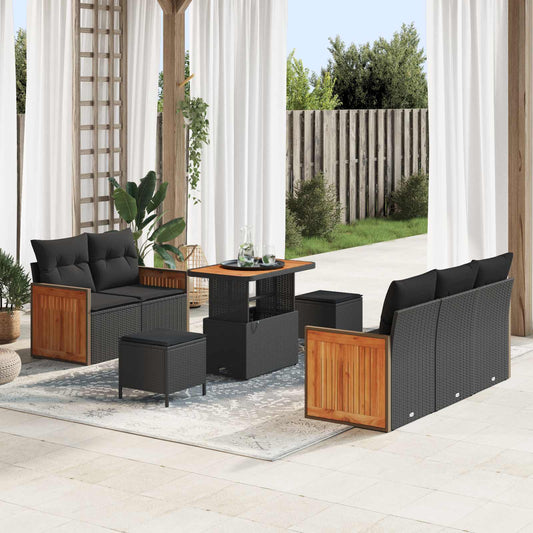 Set Divano da Giardino con cuscino 8 pcs Nero | homemem39