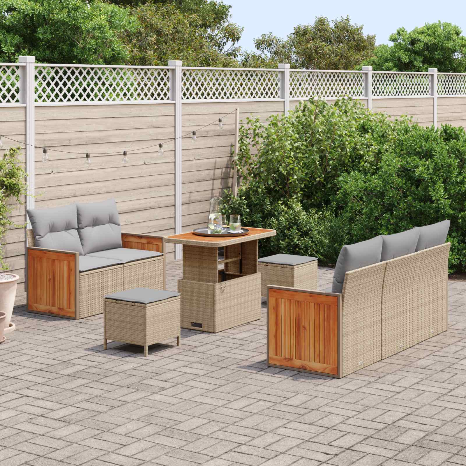Set Divano da Giardino con cuscino 8 pcs Beige e Grigio Chiaro | homemem39