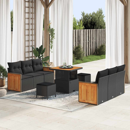 Set Divano da Giardino con cuscino 9 pcs Nero | homemem39