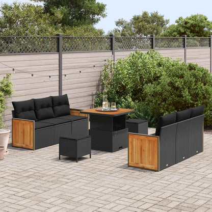Set Divano da Giardino con cuscino 9 pcs Nero | homemem39