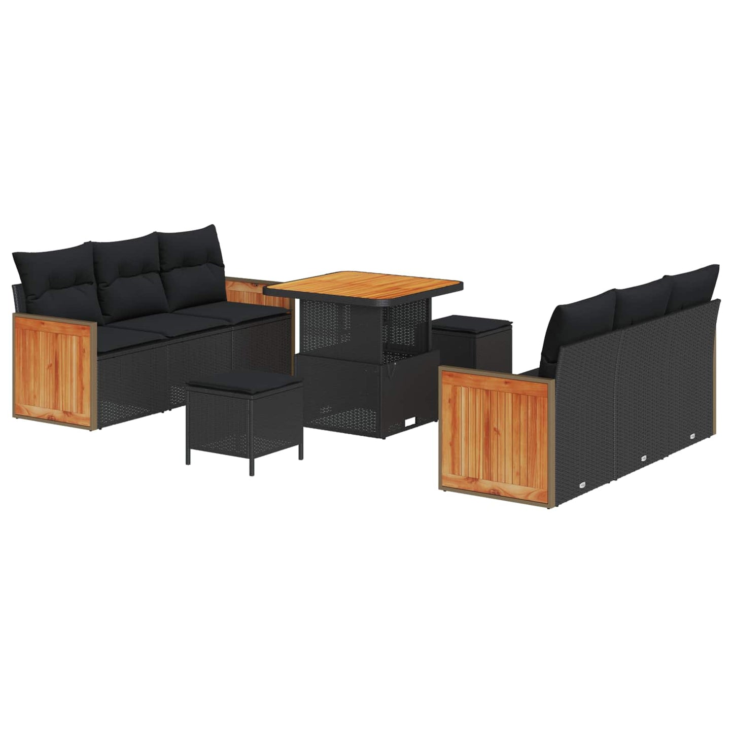 Set Divano da Giardino con cuscino 9 pcs Nero | homemem39