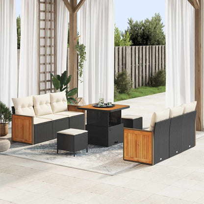 Set Divano da Giardino con cuscino 9 pcs Nero e Crema | homemem39
