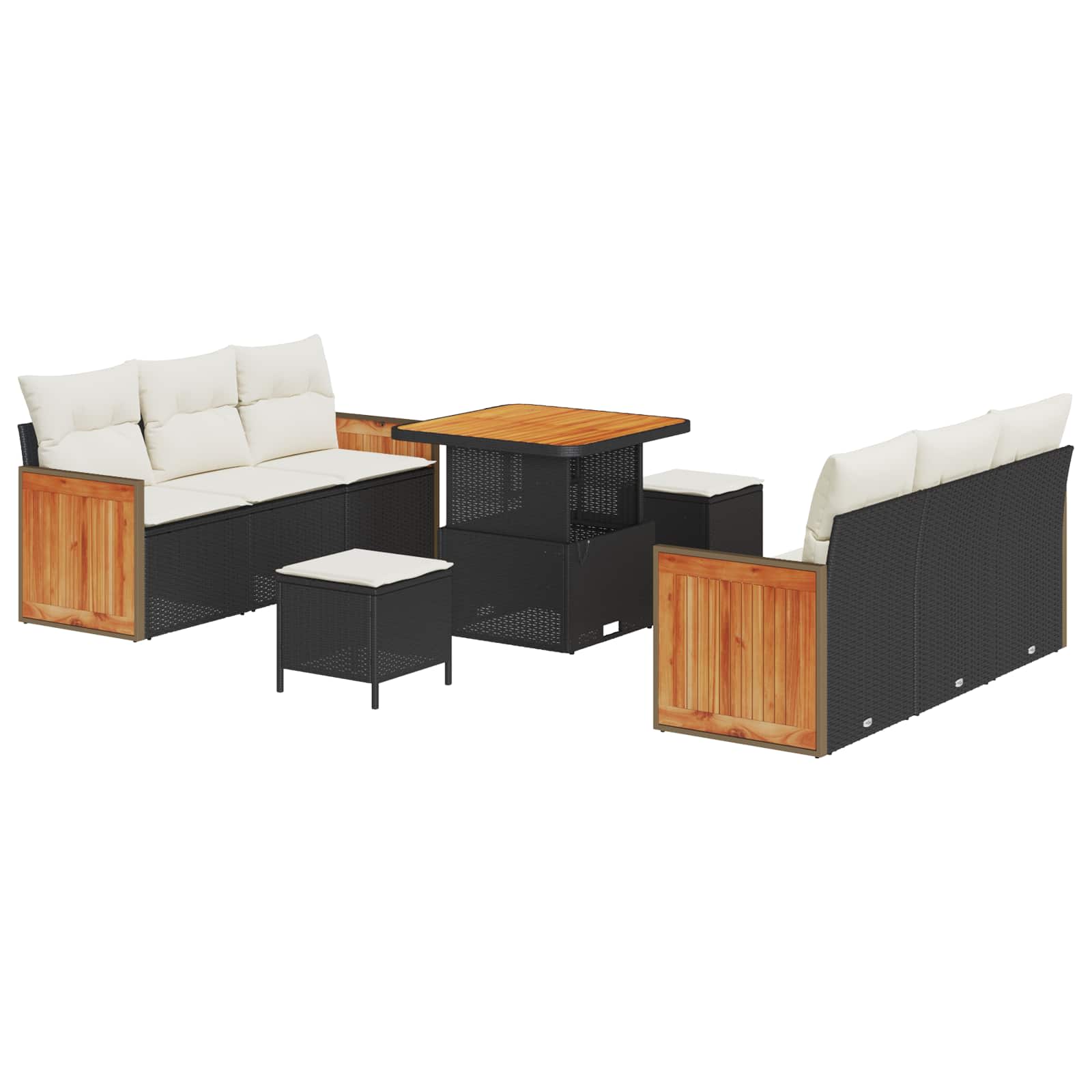 Set Divano da Giardino con cuscino 9 pcs Nero e Crema | homemem39