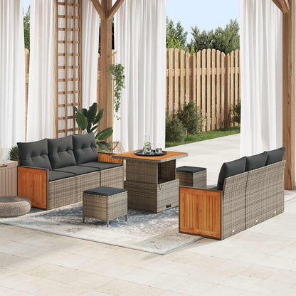 Set Divano da Giardino 9 pz 8-Numero di posti Grigio