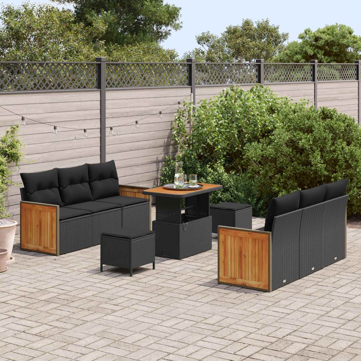 Set Divano da Giardino con cuscino 9 pcs Nero | homemem39