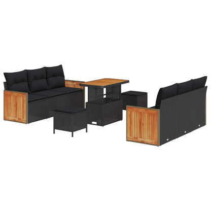 Set Divano da Giardino con cuscino 9 pcs Nero | homemem39