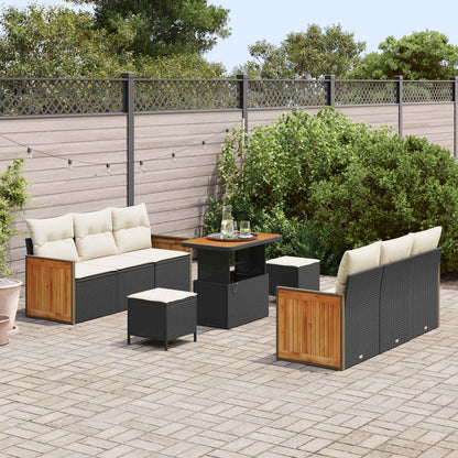 Set Divano da Giardino con cuscino 9 pcs Nero e Crema | homemem39