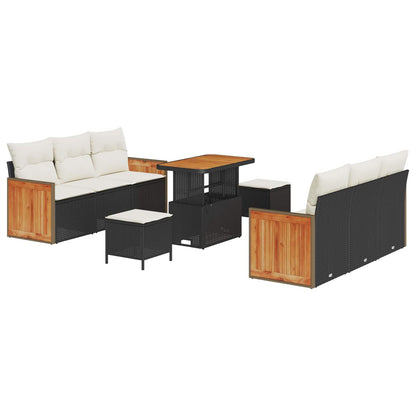 Set Divano da Giardino con cuscino 9 pcs Nero e Crema | homemem39