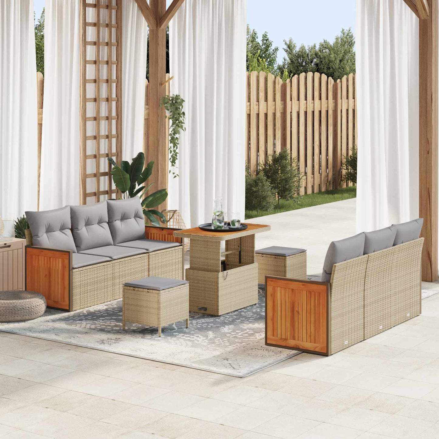 Set Divano da Giardino 9 pz 8-Numero di posti