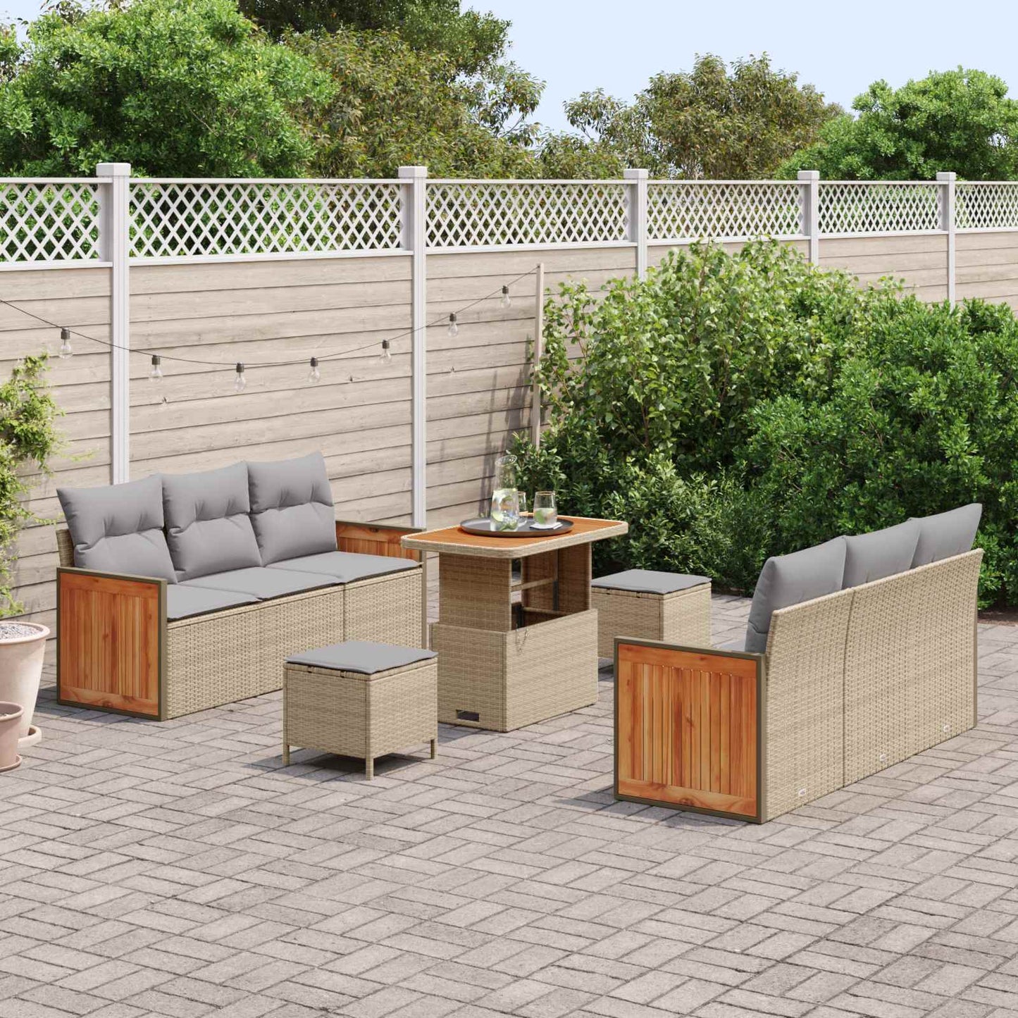 Set Divano da Giardino 9 pz 8-Numero di posti