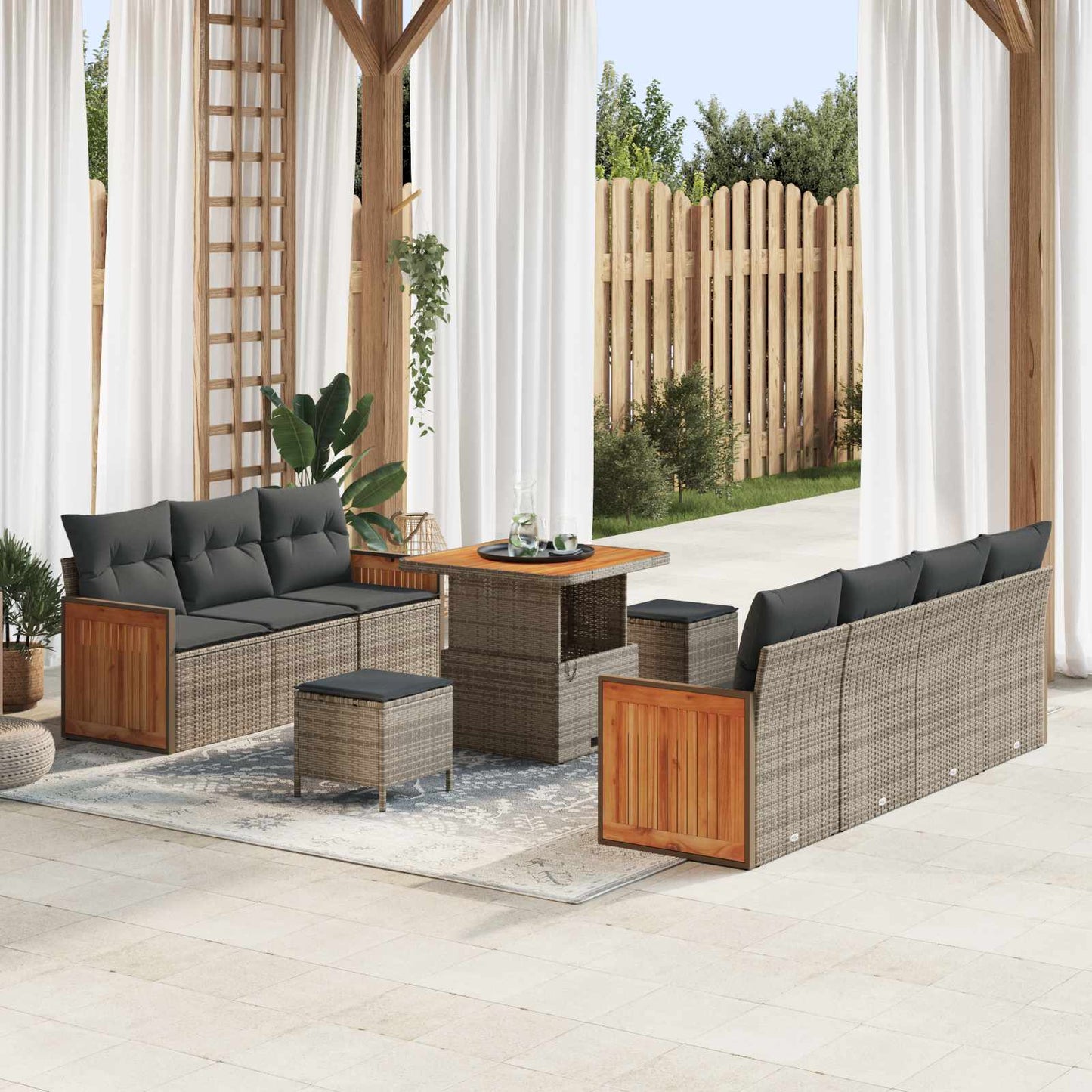Set Divano da Giardino 10 pz 9-Numero di posti Grigio