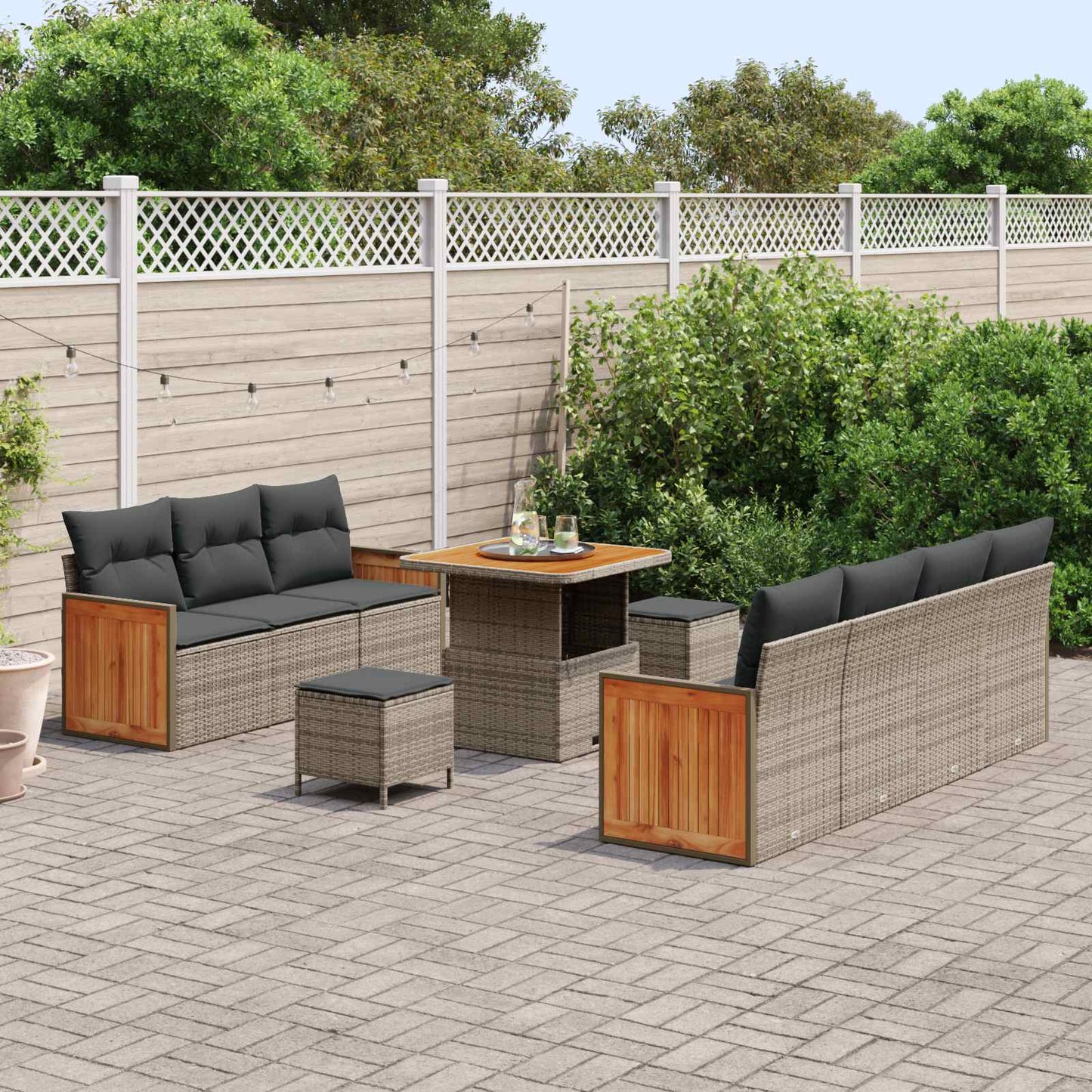 Set Divano da Giardino 10 pz 9-Numero di posti Grigio