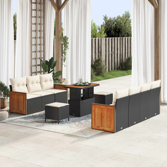Set Divano da Giardino con cuscino 10 pcs Nero e Crema