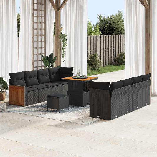 Set Divano da Giardino con cuscino 11 pcs Nero