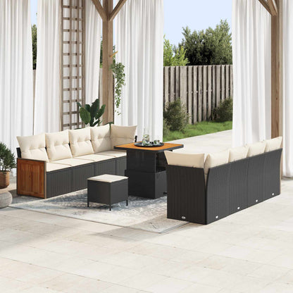 Set Divano da Giardino 11 pz 11-Numero di posti Nero e Crema
