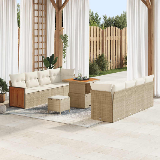 Set Divano da Giardino con cuscino 11 pcs Beige e Crema