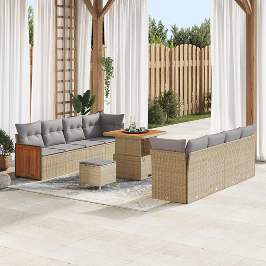 Set Divano da Giardino con cuscino 11 pcs Beige e Grigio Chiaro