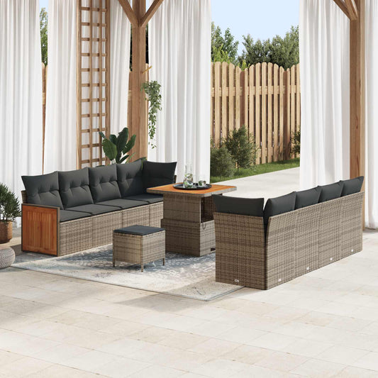Set Divano da Giardino con cuscino 11 pcs Grigio