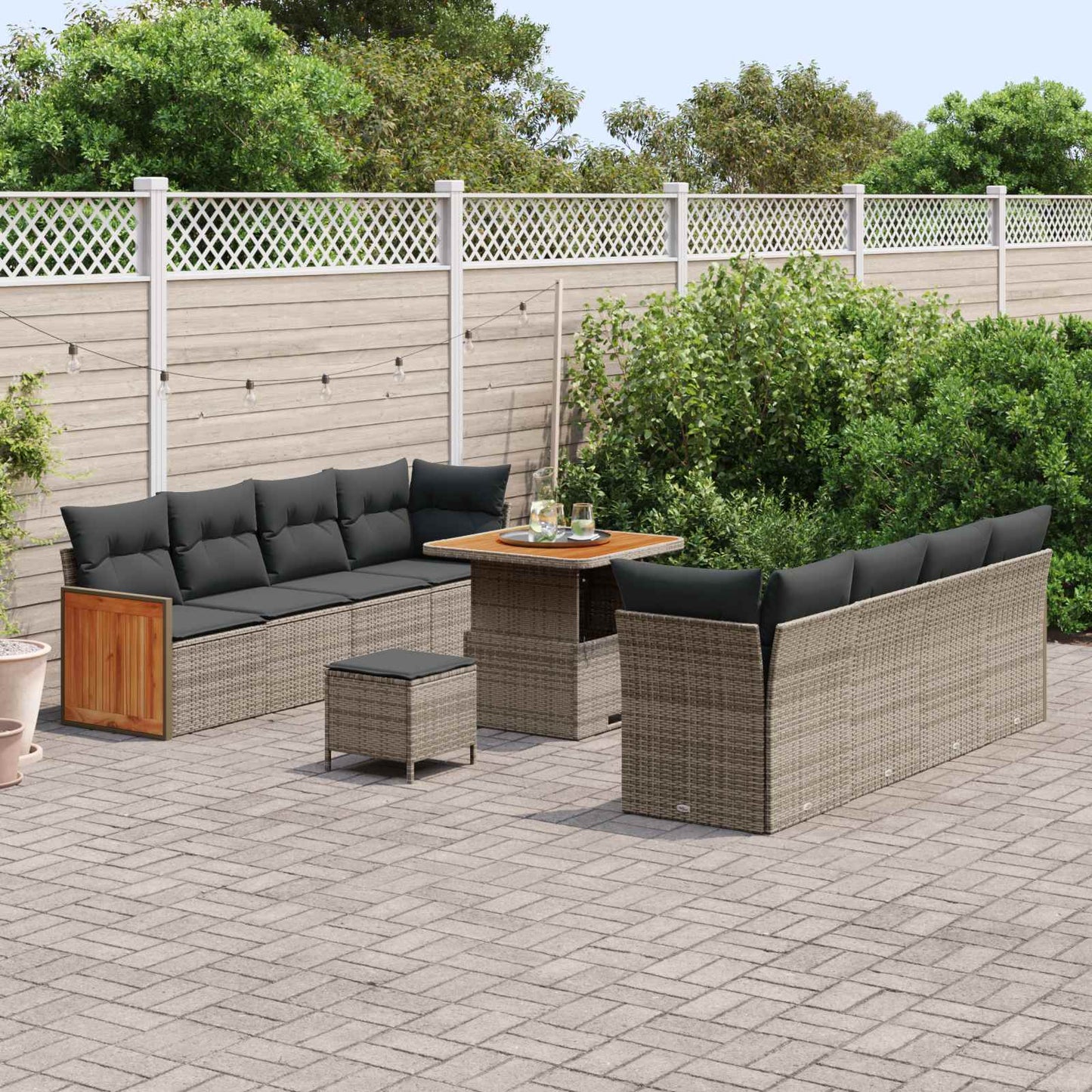 Set Divano da Giardino 11 pz 11-Numero di posti Grigio