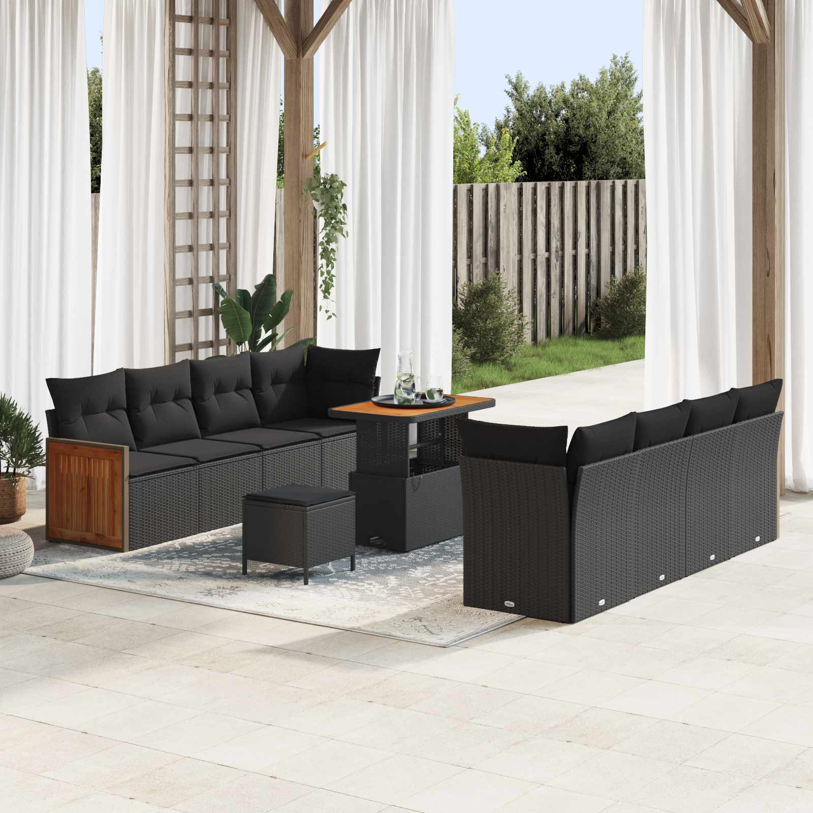 Set Divano da Giardino con cuscino 11 pcs Nero | homemem39