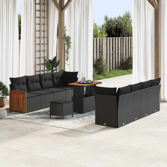 Set Divano da Giardino con cuscino 11 pcs Nero