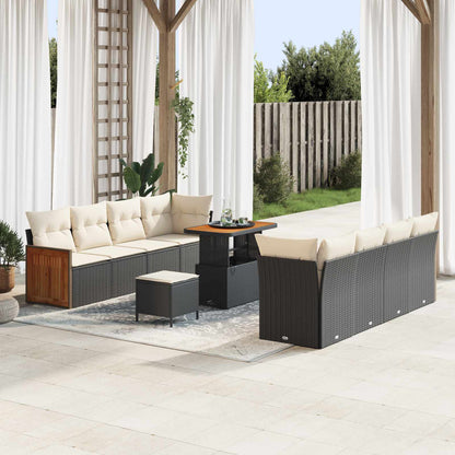 Set Divano da Giardino 11 pz 11-Numero di posti Nero e Crema