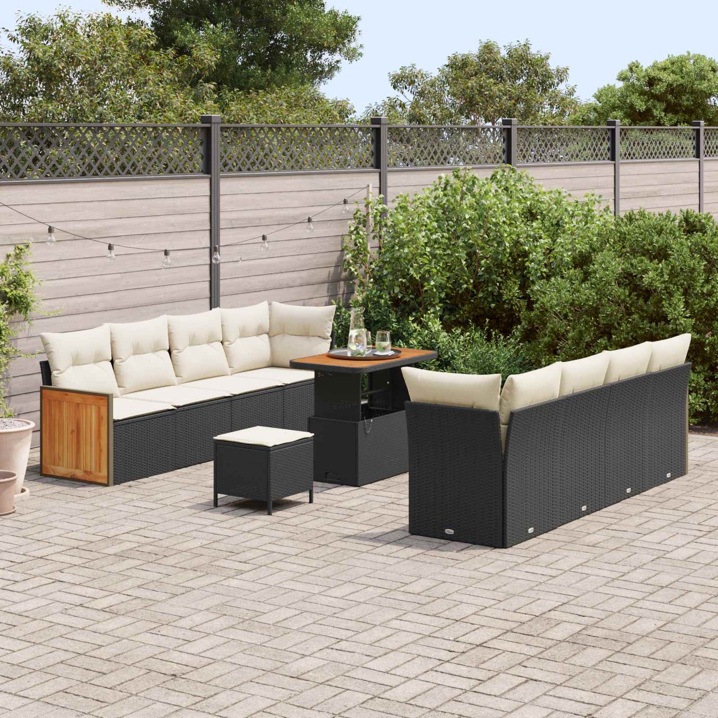 Set Divano da Giardino 11 pz 11-Numero di posti Nero e Crema