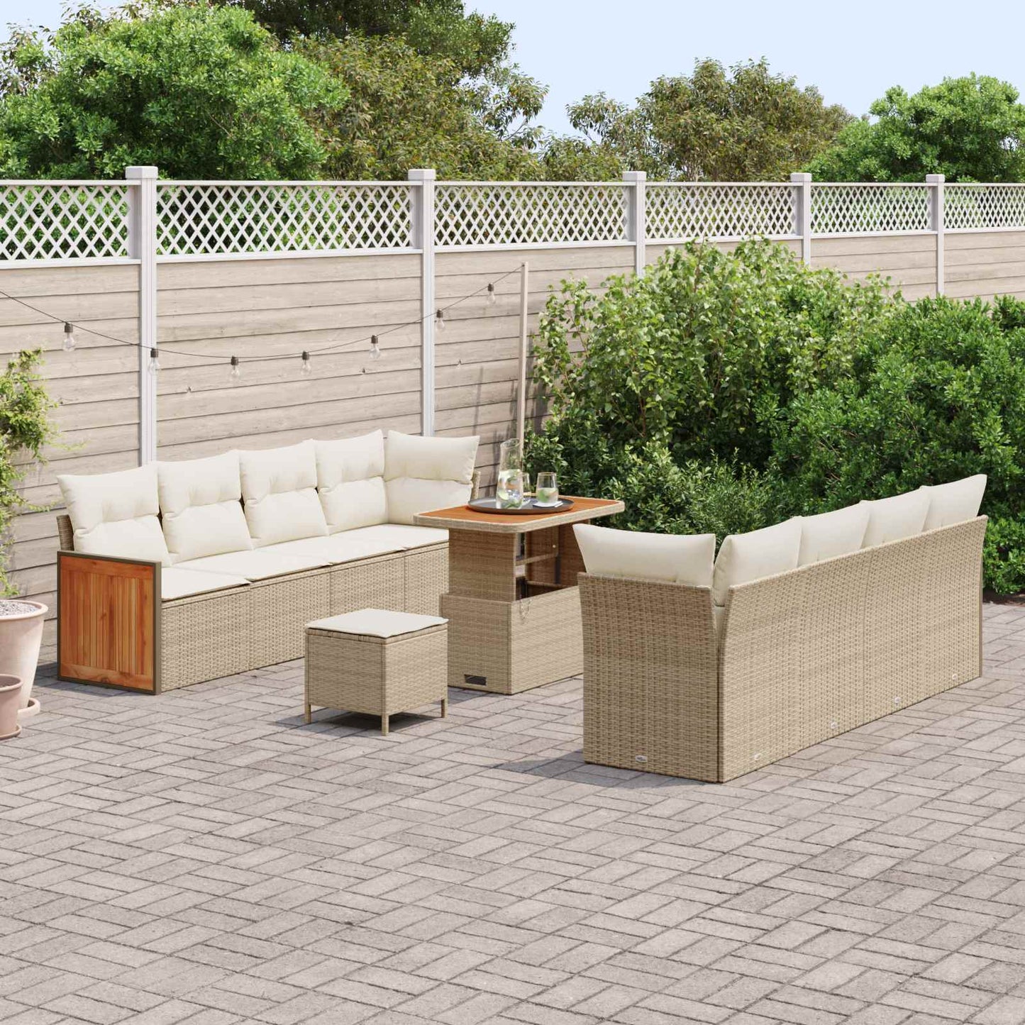 Set Divano da Giardino 11 pz 11-Numero di posti Beige e Crema