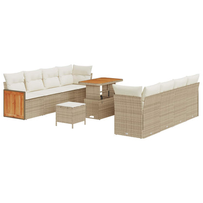 Set Divano da Giardino 11 pz 11-Numero di posti Beige e Crema